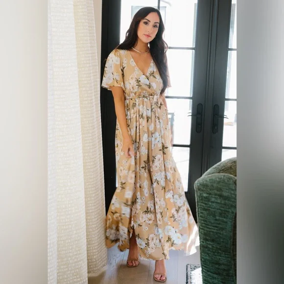 baltic born sicily satin maxi dress Baltic Born | Dresses | Euc Baltic Born Sicily Satin Maxi Dress Taupe  Floral Romantic Womens Size Small